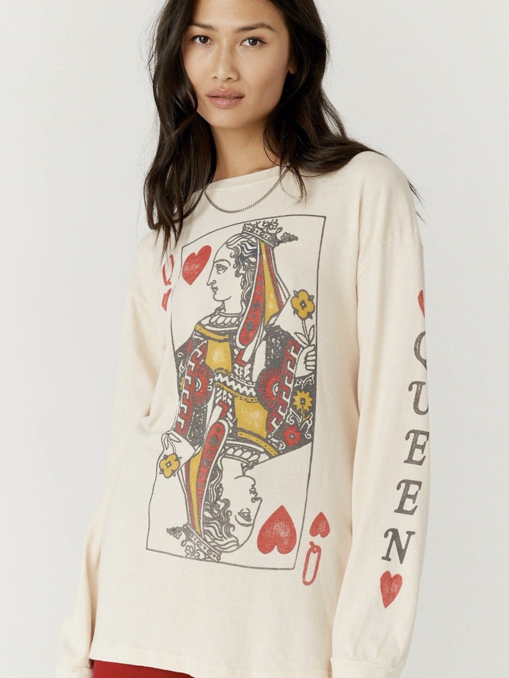 Daydreamer Free People Queen of Hearts Long Sleeve Tee Sand Graphic XS/S